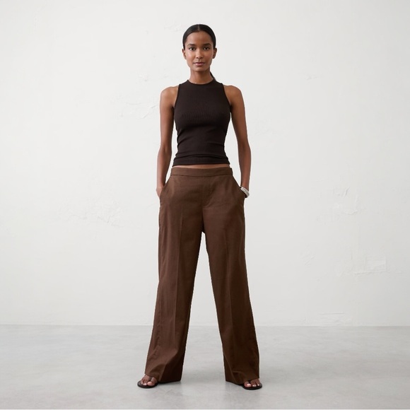 NWT Banana Republic Hayden Linen Blend Wide Leg Pant in color Brown - Picture 1 of 6